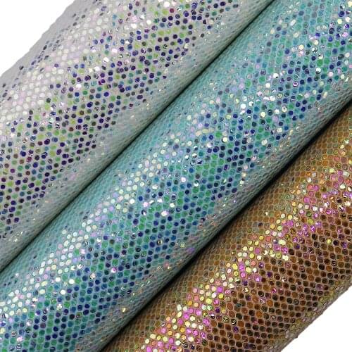 30x134cm Iridescent Chunky Glitter Fabric Roll Faux Leather For Bows Earring Decorations DIY AY310