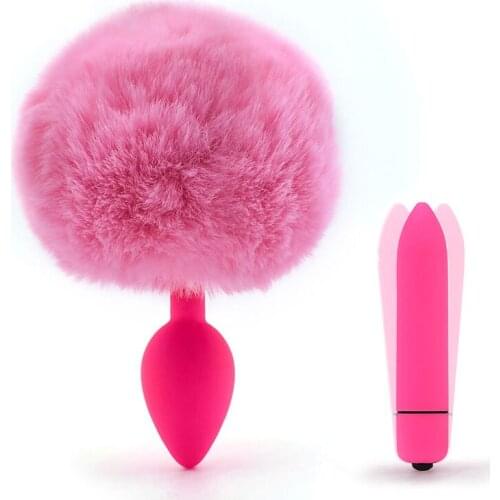 Silicone Butt Plug Hairy Rabbit Tail Anal Plug Anal Sex Toys 10 Speeds Bullet Vibrator for Women Erotic Toys Sex Shop GS0100