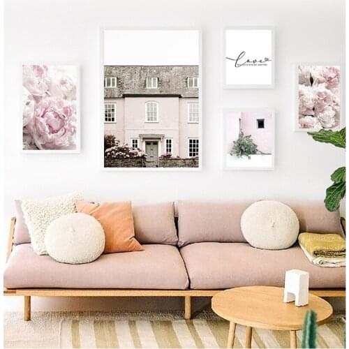 Nordic Wall Art Decoration Picture for Living Room Scandinavian Peony Flower Feather Canvas Painting Love Quotes Poser and Print
