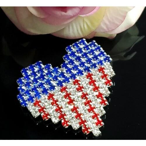 USA Patriotism Brooch Pin Souvenir Gift Handmade Heart Lapel Pin in Sliver Tone Unique Rhinestone Jewelry&Accessories WHOLESALE