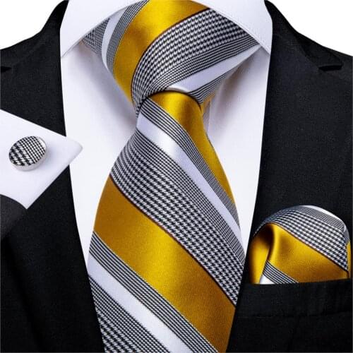 Wedding Men Tie Yellow White Striped Fashion Design Tie For Men Business Party 8cm Dropshipping DiBanGu Groom Tie Kravat MJ-7338