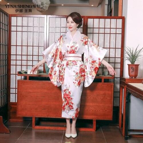 Japanese Kimono Traditional Dress with Elegant Bow-Knot Sexy Yukata Women Oriental Women Evening Dress Stage Costumes