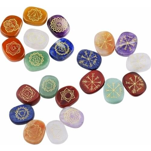 TUMBEELLUWA 7 Chakra Engraved Symbols Crystal Healing Reiki Energy Balancing Palm Stone Worry Stone,Set of 7
