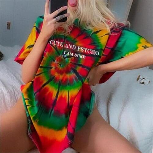 Tie-dye 2-color Printing Round Neck Short-sleeved T-shirt Female Harajuku Loose Top Casual Street Trend Oversized T-shirt Shirt
