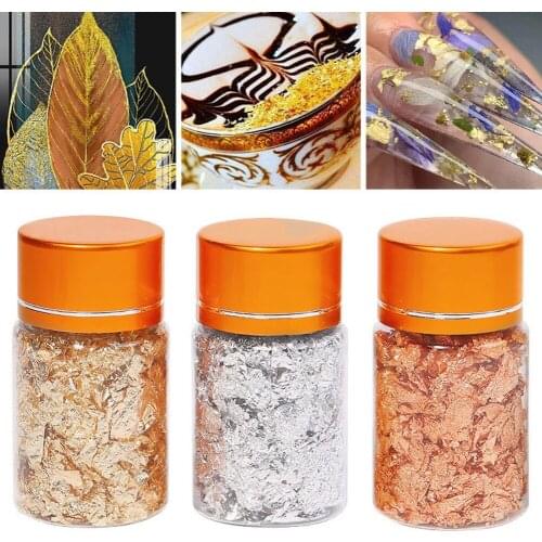 Gold Foil Flakes for Resin 3 Bottles Metallic Foil Flakes 15g Imitation Gold Foil Flakes Metallic Leaf for Nails Painting Crafts