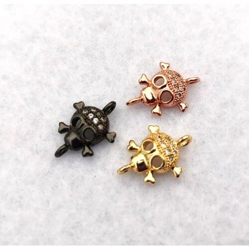 10 Pcs Copper Skull Head CZ Pave Charm Connector DIY Cool Punk Skeleton Beads Fit Bracelet Necklace Jewelry Finding CT483