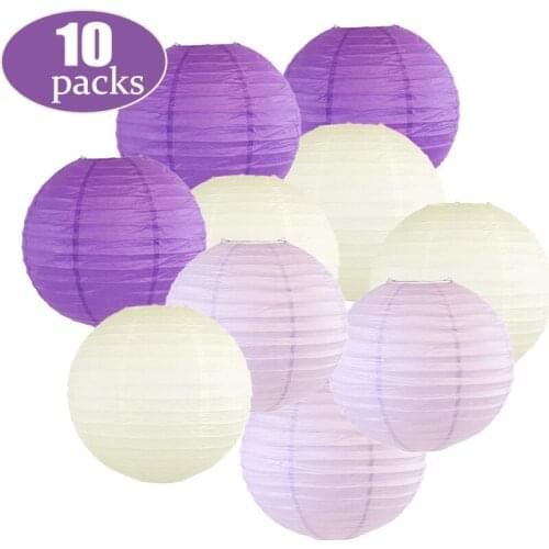 10 Pcs Per Set Beige Purple Chinese Japanese Round Paper Lantern papier lampion Wedding boule papier Party Diy Hanging Decor