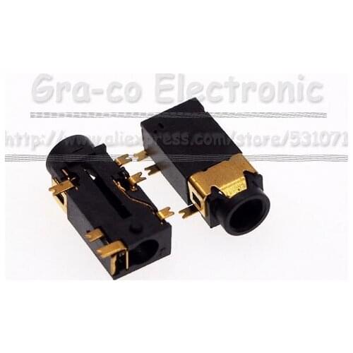 100pcs/lot Gold plated 3.5MM headphone jack audio jack PJ-342-6P 6-pin SMD