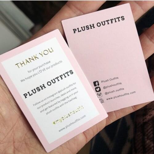 1000pcs , 5 * 7.5 cm Custom thank you 400GSM Matte coated paper Name card golden foil business tags
