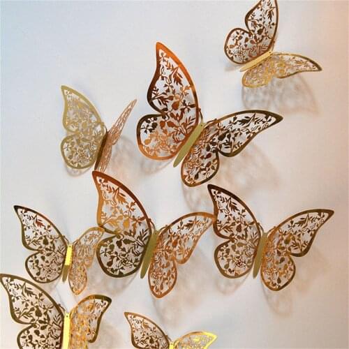 12Pcs 4D Hollow Butterfly Wall Sticker DIY Home Decoration Wall Stickers wedding Party Wedding Decors Kids Room Decors Dropship