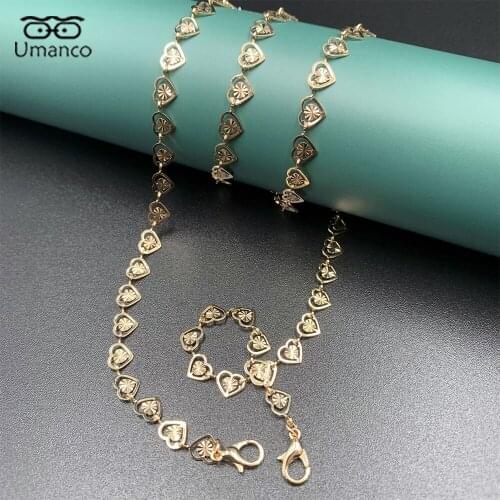 2021 Vogue Gold Glasses Chains For Women Hollow Heart Cicle Plum Flower Beauty Mask Sunglasses Lanyard Eyeglasses Gift Party