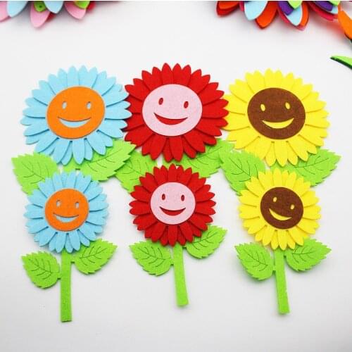 3Pcs/Lot Felt Cutting Sweet Sun Flower Felt Craft Cloth Felts Appliques Kids Room Decoration Stickers For Children Diy Jewelry