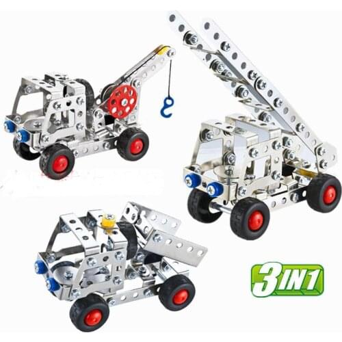 3 in 1 DIY metal screw assemble truck crane building block educational gift toy decoration
