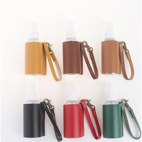 60ml Portable Empty Leakproof Plastic Travel Bottle with Leather Holder Carrier
