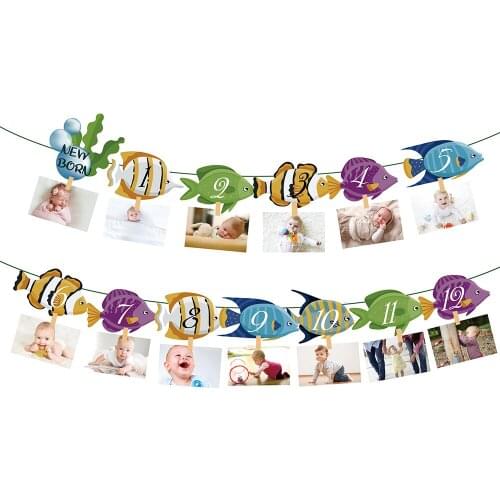 BA194 Underwater Tropical Fish Birthday Theme Baby Shower Party Happy Birthday Banner Bunting