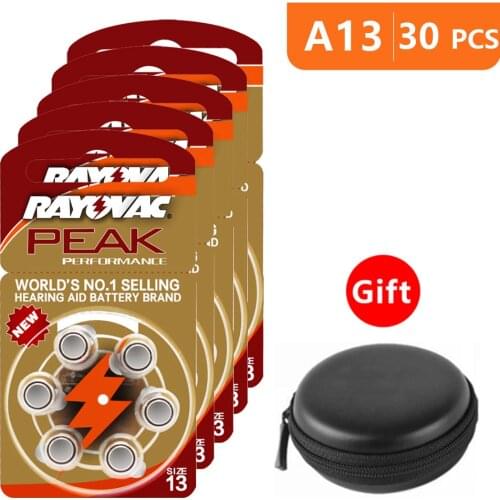 Hearing Aid Batteries Size 13 ZA Rayovac Peak Performance,Pack of 30,Orange Tab PR48 1.45V Type A13 AU-6nhs Zinc Air Battery