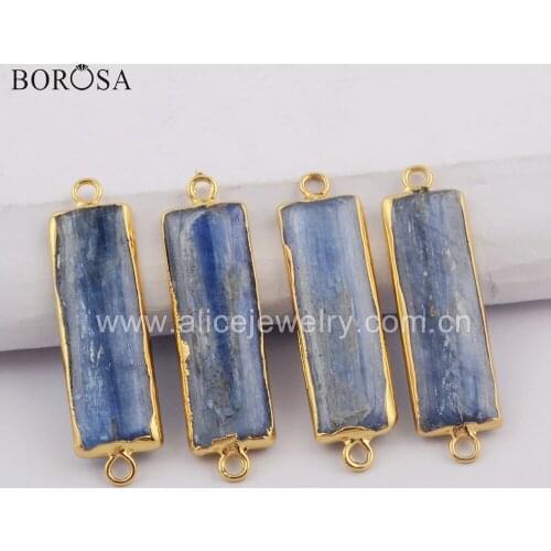 BOROSA 5/10PCS Rectangle Shape Gild Natural Kyanite Connectors Natural Blue Stones Double Charms for Bracelet Jewelry G1744