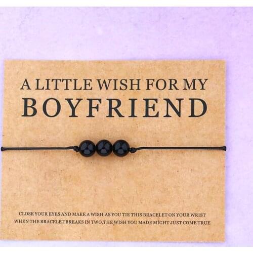 Make A Wish Boyfriend Bracelet Black Obsidian Healing Stone Bracelet Boyfriend Card Bead Jewelry Him Boyfriend Valentines Gift