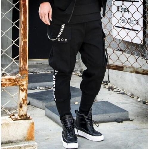 Personality letter print trousers men loose pants harem pant mens feet trousers fashion pantalon homme street novelty black