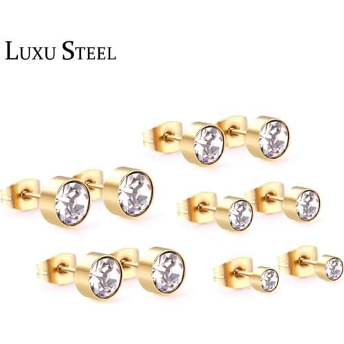 LUXUSTEEL pendientes za 2020 5pairs/lots Stainless Steel Earring Sets Gold Black Rose Gold Stainless Steel Round Cubic