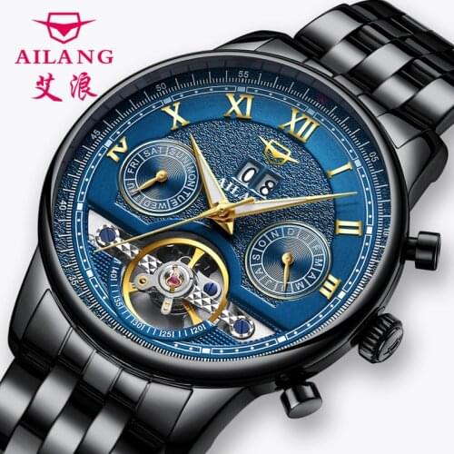 AILANG Mechanical Watches Mens Fashion Automatic Tourbillon Watch Sport Waterproof Full Steel Week Calendar Relojes Hombre 8823