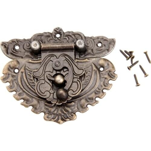 Latch Hasp Hook Lock 86x75mm +6 screws Vintage Decorative Antique Bronze Metal Buckle Jewelry Box Case Chest Hardware