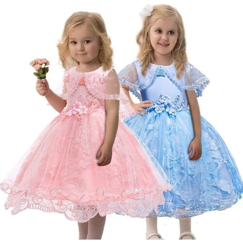 Elegant New Baby Girls Christmas Dress Girl Lace Tulle Toddler Dress with Cape Formal Kids Girl Clothes