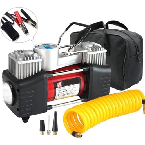Digital Pressure Preset 12v Air Compressor Car Tyre Inflator Double Cylinder Metal Car Tire Inflator High Pressure Air Pump