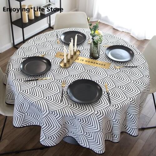 Creative Round Tablecloth Wedding Hotel Tablecloth Geometric Printing Tablecloth Waterproof and Oil-proof Luxury Table Cover