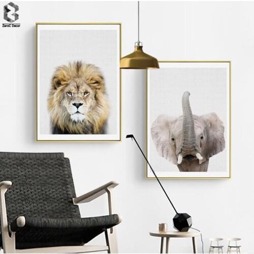Lion Canvas Painting Nursery Wall Art Elephant Posters and Prints Nordic Lovely Animal Picture for Living Room Home Decor