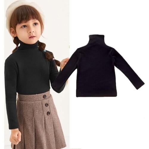 Licupiee 2020 Autumn Kids Baby Girl Top Black Blouse Turtle Neck Long Sleeve Black Solid Shirt Fashion Clothes 1-6 Years