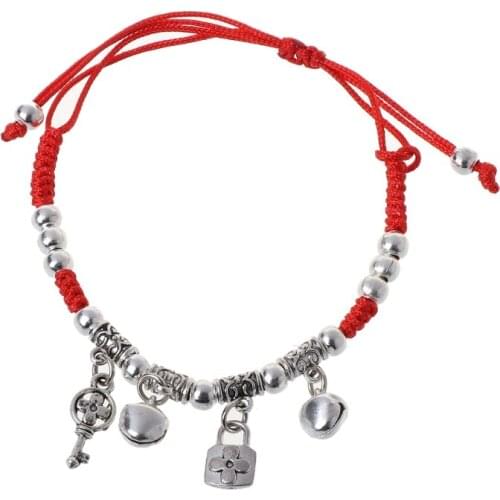 Lucky Red String Bracelet Ancient Color Decoration Protection Jingle Bell Anklets