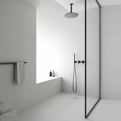 Matte Black Bathroom Shower Faucet Wall Mounted Two handle 10 Inch Shower Head Can Be Installed Arbitrarily