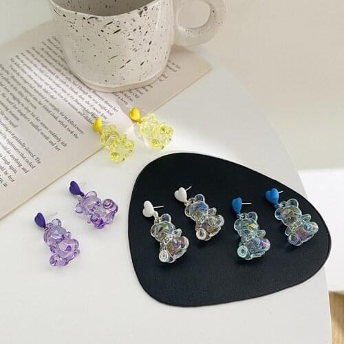 Sweet Transparent Candy Color Bear Animal Earrings Korea Bear Earrings Cute Ladies Earrings Fashion Jewelry Gifts New 2021