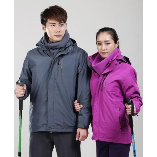 Men and women ski jacket Removable fleece lining outdoor jacket two-piece set winter mountaineering Windbreaker Hiking coat