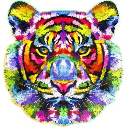 New Wooden Puzzles Majestic Wolf Diy Puzzle Each Piece Is Rainbow Tiger Wooden Jigsaw Puzzle The Best Gift For Adults Children