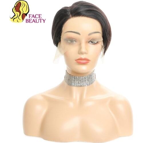 Pixie Cut Wig Human Hair 13x1 T Part Lace Wigs Straight Brazilian Natural Black Color Short Bob Lace Part Wig For Black Women