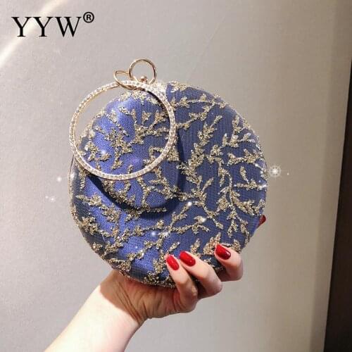 Luxury Clutch Bag 2021 Circular Ring Mini Handbag Wristlet Party Round Crystal Embroidery Clutches Evening Rhinestone Purse Bag