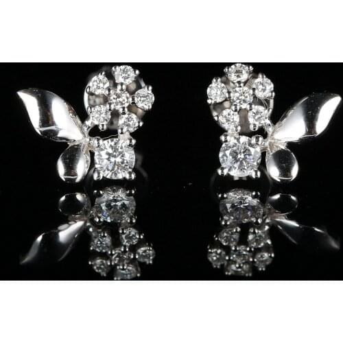 BAIHE 0.38ct SI SI2 Natural Diamonds Earrings Engagement Gift flowers Stud Earrings For Women 18k White Gold Lady Fine Jewelry