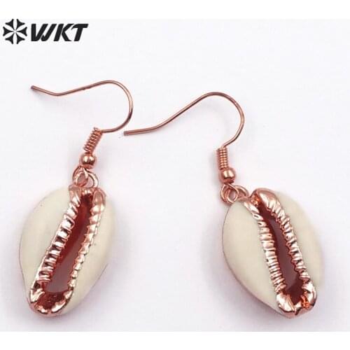 WT-E459 Real Sea Shell Trim In Rose Gold Colors Earring Bohemia Style Natural Raw Cowrie Shell Jewelry Women Summer Earring