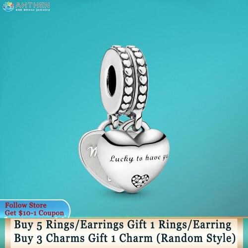 Ahthen 925 Sterling Silver Charm Daughter & Mother In Split Dangle Charm fit Original Pandora Bracelets for Women Jewelry Making