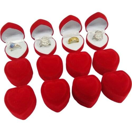 1PCS Red Foldable Fine Jewelry Box Display Storage Case Red Engagement Heart Velvet Ring Box Organizer