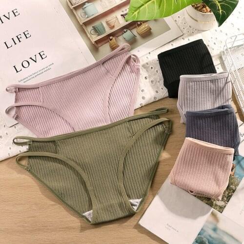 3Pcs Sexy Ladys Low Waist Cotton Panties Breathable Underwear Transparent Briefs Girls Wear Striped Female Intimates Panty U2102