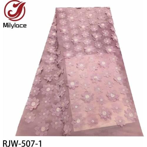 Nigerian Tulle Lace Fabric 3D Flower French Net Lace Fabric Embroidery Mesh Fabric for Bridal Dress RJW-507