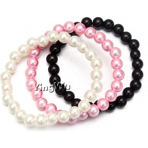 Yingwu 8mm pearl beaded bracelet,fashion 3 colors beads bracelet with stretch,Imitation pearl strand bracelets