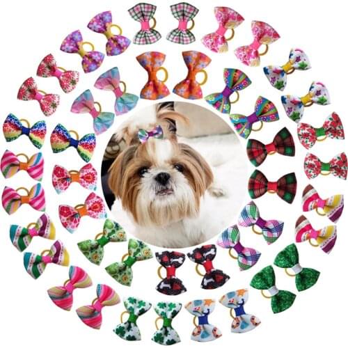 Color Random Dog Kitten Puppy Cute Pet Grooming Floral Solid Cotton Bow Flower Hairpins Butterfly Hair Clips Hair Barrette