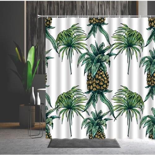 Fruit Pattern Shower Curtain Pineapple Green Leaf Cherry Polyester Bathroom Accessories With Hook Home Bath Hanging Curtains