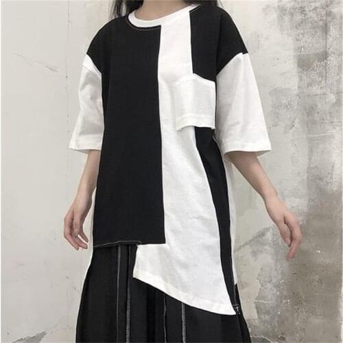 Large 2021 summer new top womens design sense small irregular stitching thin versatile T-shirt