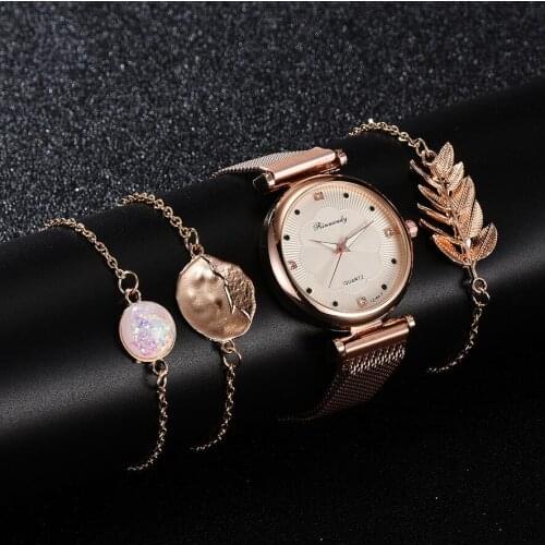 2020 4-piece Set Watch Luxury Brand Women Dress Quartz Bracelet Magnetic Ladies flower Wrist Watches Clocks Gift zegarek