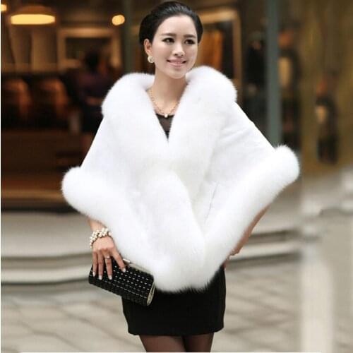 Women Genuine Rabbit Fur Shawls With Real Fox Fur Collar Trim Luxury Weeding Wrap Cape Winter Warm Thick Female Muffler Outwear